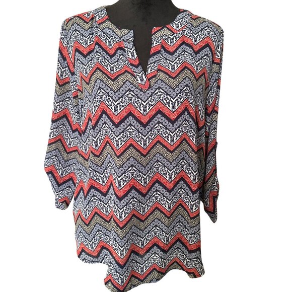💖Chevron Patterned Long Sleeve Blouse Womens M EST 1946 - Picture 1 of 6